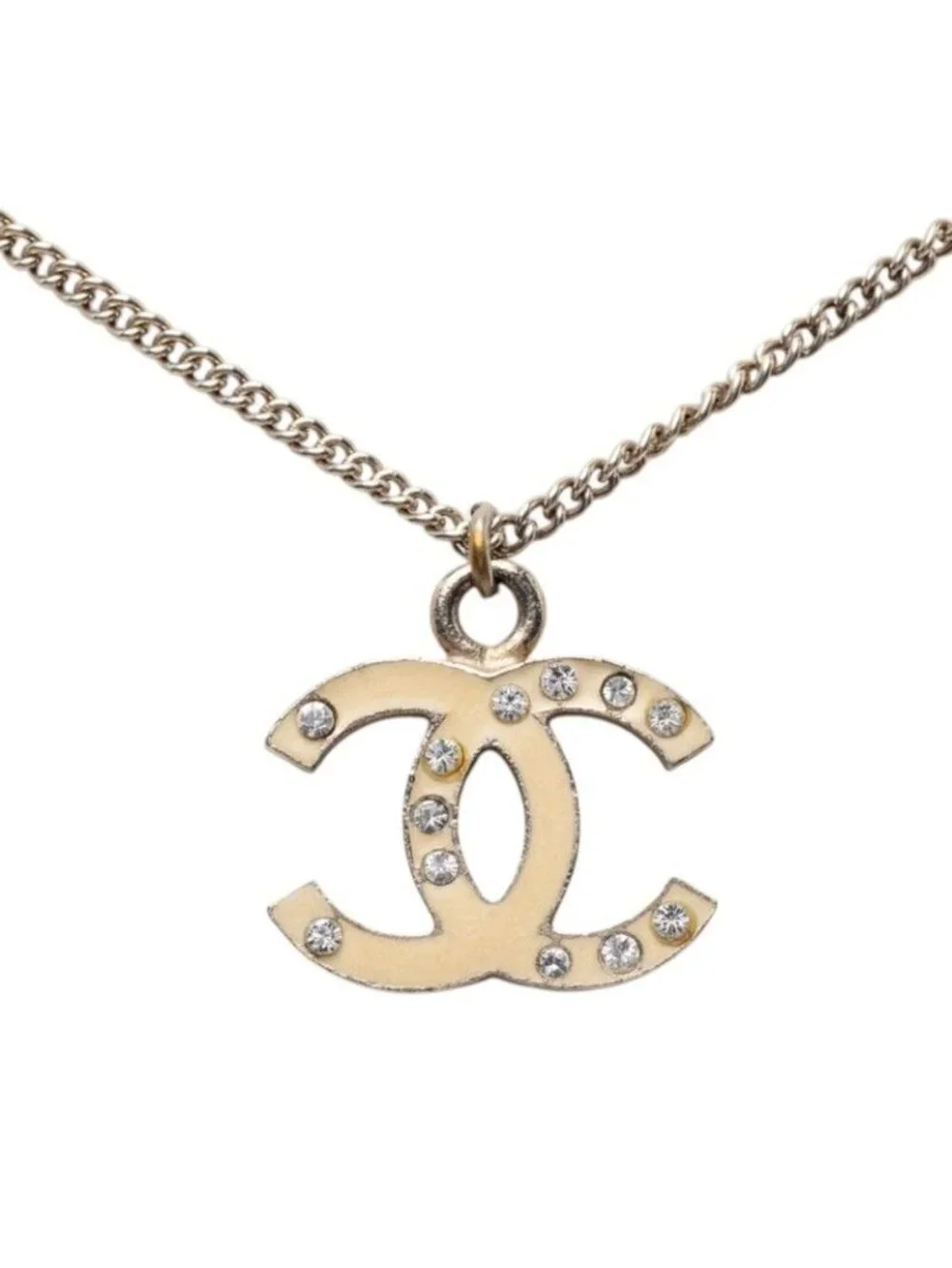 Chanel CC Logo Chain Pendant 07 Silver Metal Rhinestone